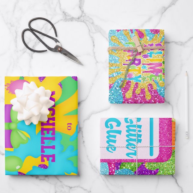 Glitter Slime Colourful Birthday Wrapping Paper (Front)