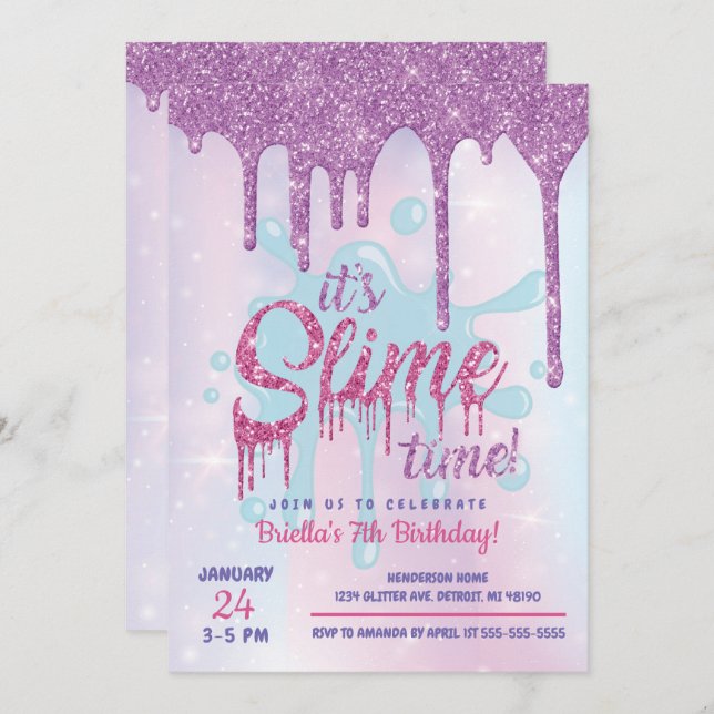 Glitter Slime Party Invitation (Front/Back)