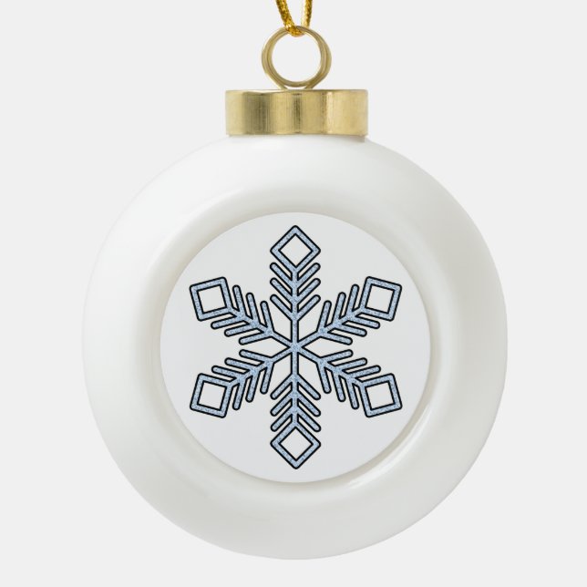 Glitter Snowflake - Baby Blue Branches Ceramic Ball Christmas Ornament (Front)