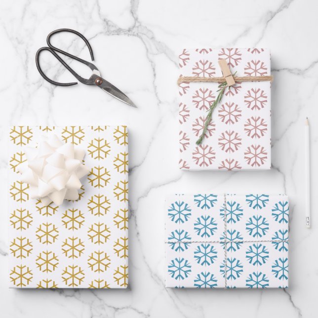 Glitter snowflake pattern christmas holiday wrapping paper sheet (Front)