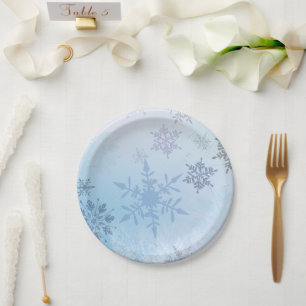 Glitter Snowflake Snowy Mountain Winter Paper Plate