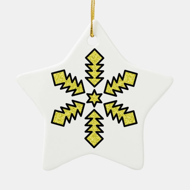 Glitter Snowflake - Yellow Star Ceramic Tree Decoration (Front)