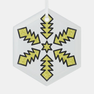 Glitter Snowflake - Yellow Star Glass Tree Decoration