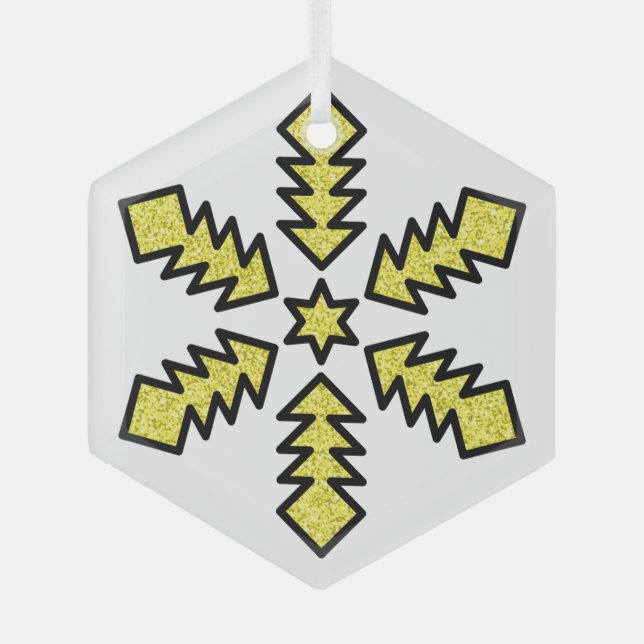 Glitter Snowflake - Yellow Star Glass Tree Decoration (Front)