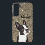 Glitter Sparkle Boston Terrier Dog Cute Samsung Galaxy Case<br><div class="desc">A gold sparkle phone case that can be customised with any name. It features an adorable Boston Terrier and is a perfect gift for the dog lover.</div>