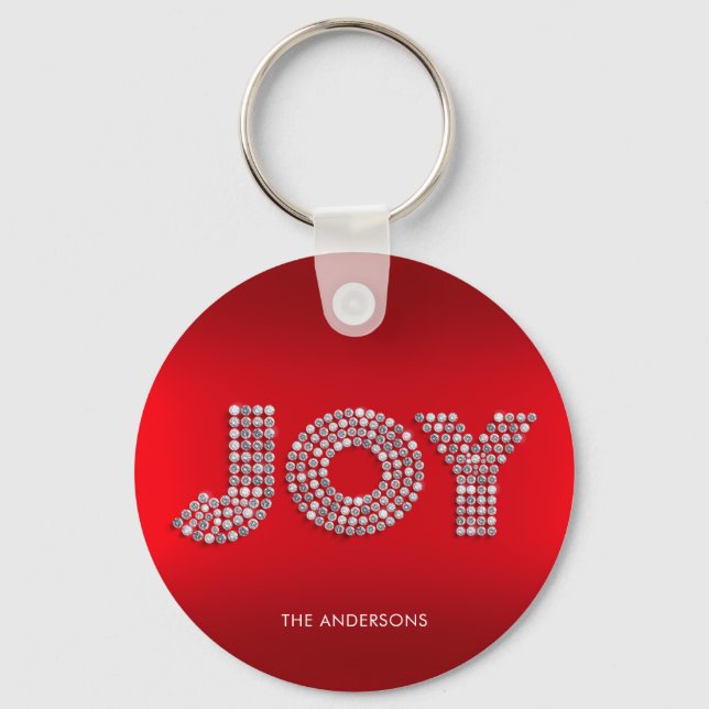 Glitter Sparkle Diamond Christmas JOY Custom Name Key Ring (Front)