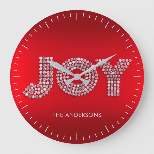 Glitter Sparkle Diamond Christmas JOY Custom Name Large Clock (Front)