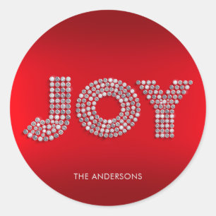 Glitter Sparkle Diamond JOY Christmas Classic Round Sticker