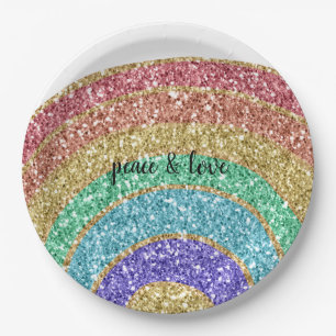 Glitter Sparkle Gold Rainbow Paper Plate