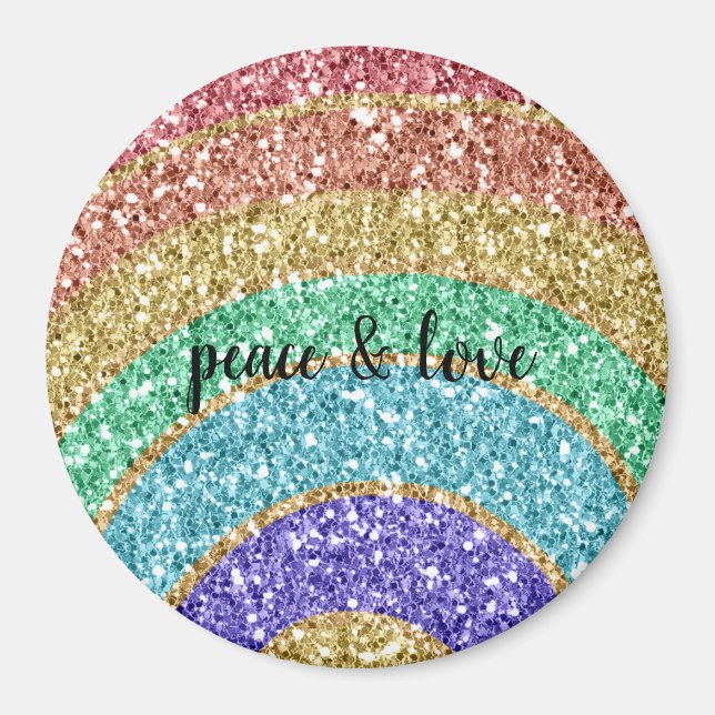 Glitter Sparkle Gold Rainbow personalised Magnet (Front)