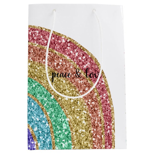 Glitter Sparkle Gold Rainbow personalized Medium Gift Bag (Front)