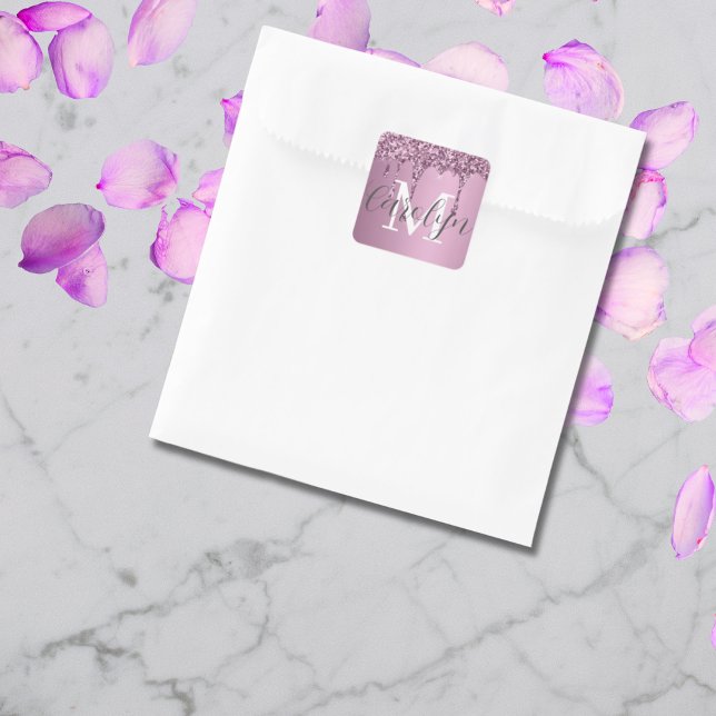 Glitter Sparkle Rose Blush Girly Pink Name Square Sticker (Creator Uploaded)