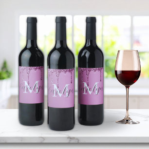 Glitter Sparkle Rose Blush Girly Pink Name Wine Label