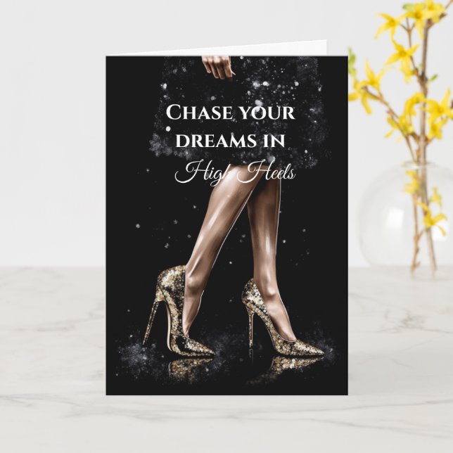 Glitter sparkle shoes high heels black dress card (Yellow Flower)