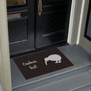 Glitter Sparkle Silver NZ Kiwi with Custom Text   Doormat