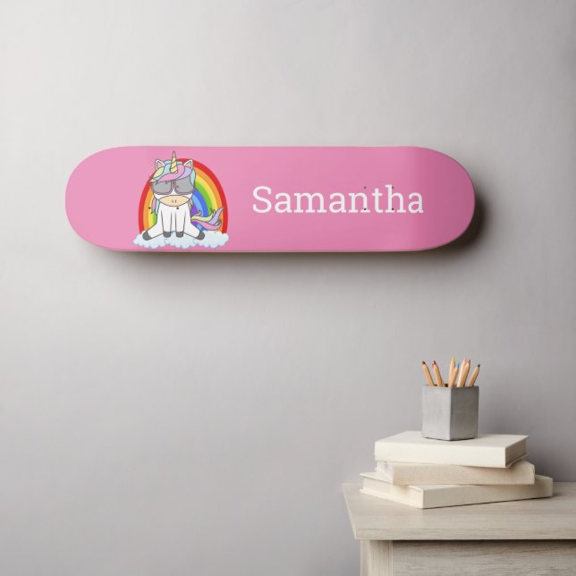  Glitter Sparkles. Pink Skateboard Unicorn Rainbow (Wall Art (Horz))