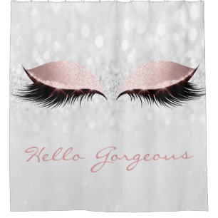 Glitter Sparkly Hello Gorgeous Grey Pink Girly Eye Shower Curtain