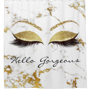 Glitter Sparkly Hello Gorgeous Marble Gold Eyes Shower Curtain