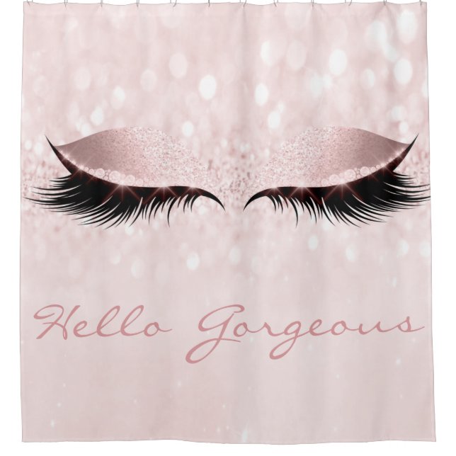 Glitter Sparkly Hello Gorgeous Princess Girly Eyes Shower Curtain (Front)