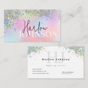 Glitter Sparkly Holographic Signature Monogram  Business Card