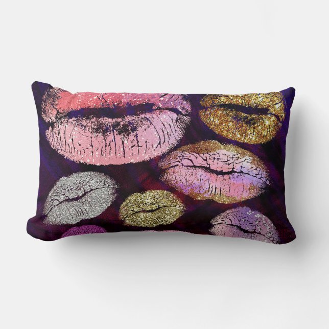 Glitter Sparkly Kiss Lips Beauty Makeup Trendy Lumbar Cushion (Front)