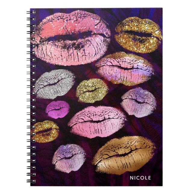 Glitter Sparkly Kiss Lips Beauty Makeup Trendy Notebook (Front)