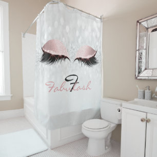 Glitter Sparkly Monogram Name Grey Pink Girl Lash Shower Curtain