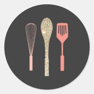 Glitter Spoon Whisk Spatula Classic Round Sticker