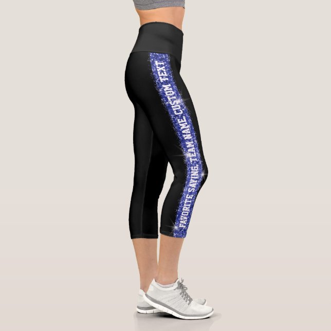 Glitter Sport Stripe Blue Custom Text Legging (Right)