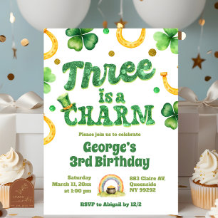 Glitter St Patrick 3rd Birthday Invitation
