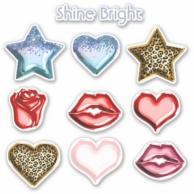 Glitter Star Heart Leopard Red Lips (Front)