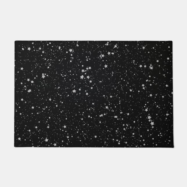 Glitter Stars2 - Silver Black Doormat (Front)