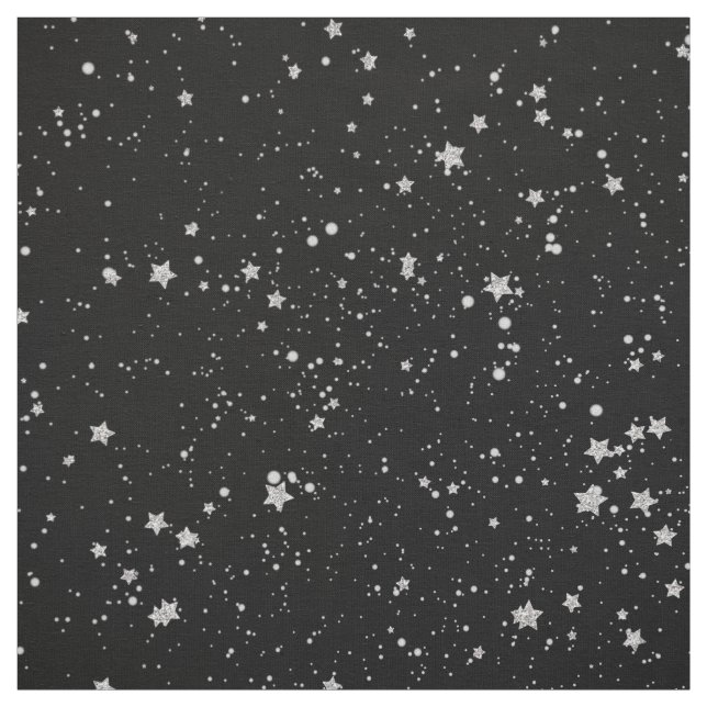 Glitter Stars2 - Silver Black Fabric (Swatch)