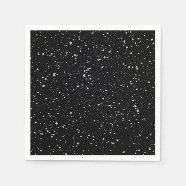 Glitter Stars2 - Silver Black Napkin (Front)