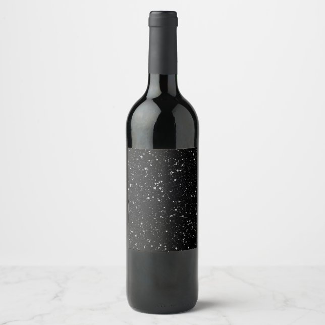 Glitter Stars2 - Silver Black Wine Label (Front)