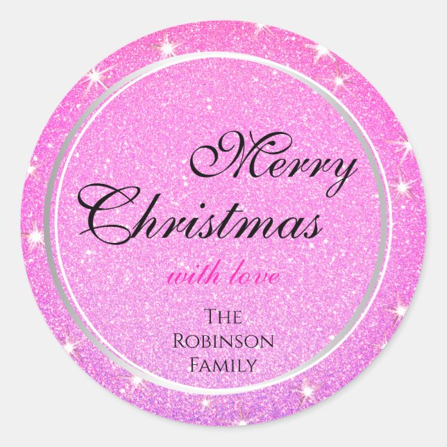 Glitter Stars Girly Pink Blush Glitter Christmas Classic Round Sticker (Front)