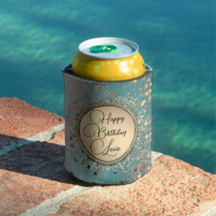 Glitter Stars on Blue Teal Birthday Customised   Can Cooler