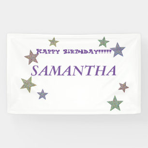 Glitter Stars Purple Text Happy Birthday Banner