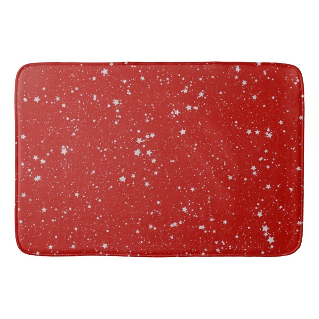 Glitter Stars - Silver Red Bath Mat (Front)
