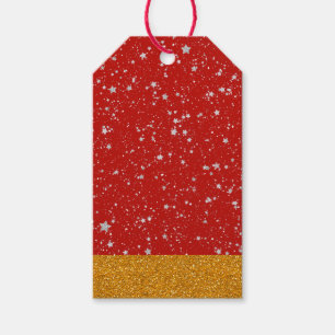 Glitter Stars - Silver Red Gift Tags