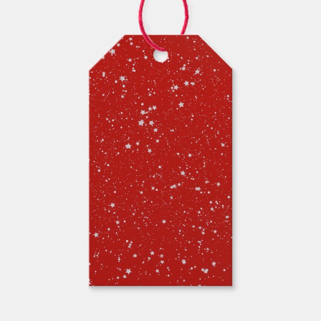 Glitter Stars - Silver Red Gift Tags (Front)