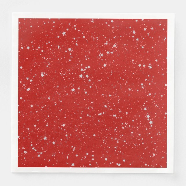 Glitter Stars - Silver Red Napkin (Front)