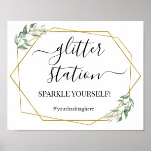 Glitter station sign greenery gold bridal shower