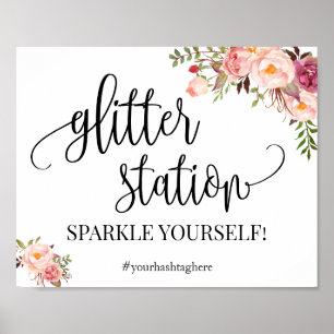 Glitter station sign pink boho chic bridal shower