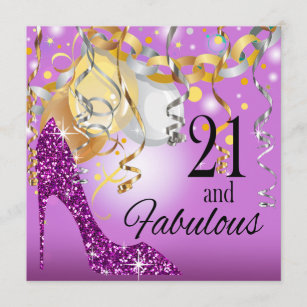 Glitter Stiletto 21st Birthday   lilac purple Invitation