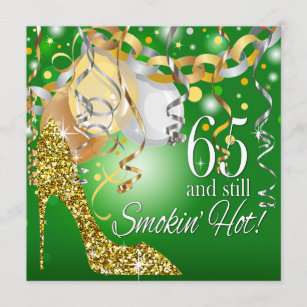 Glitter Stiletto 65th Birthday   green gold Invitation