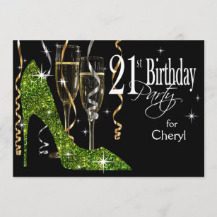 Glitter Stiletto Champagne 21st Birthday lime Invitation