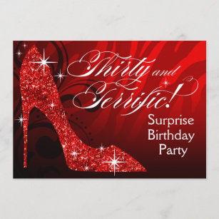 Glitter Stiletto Zebra 30 & Terrific Birthday red Invitation