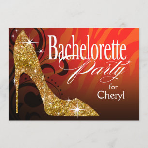 Glitter Stiletto Zebra Bachelorette Party orange Invitation