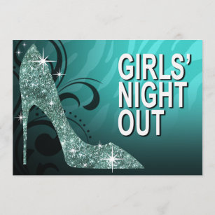 Glitter Stiletto Zebra Girls Night Out aqua Invitation